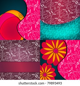 Vector set beautiful hand drawn style floral background illustrations