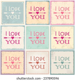 Vector set of beautiful hipster romantic Valentine's Day cards with typography illustrations
