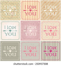 Vector set of beautiful hipster romantic Valentine's Day cards with typography illustrations