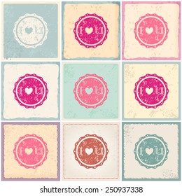Vector set of beautiful hipster romantic Valentine's Day cards with typography illustrations