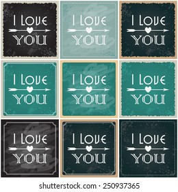 Vector set of beautiful hipster romantic Valentine's Day cards drawn on blackboard with typography illustrations