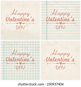 Vector set of beautiful hipster romantic Valentine's Day cards with typography illustrations