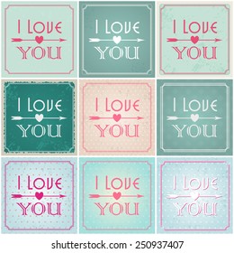 Vector set of beautiful hipster romantic Valentine's Day cards with typography illustrations