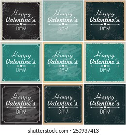 Vector set of beautiful hipster romantic Valentine's Day cards drawn on blackboard with typography illustrations