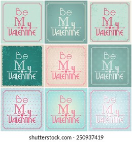 Vector set of beautiful hipster romantic Valentine's Day cards with typography illustrations