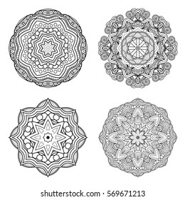 Vector Set of Beautiful Mandalas. Abstract Objects Isolated On White Background. Ethnic Decorative Elements