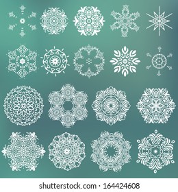 Vector set of beautiful ornamental snowflakes.