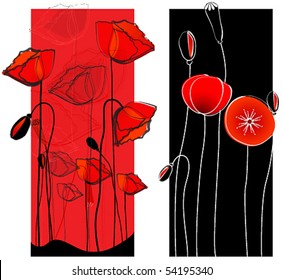 Vector set of beautiful poppies background