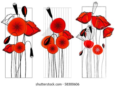 Vector set of beautiful poppies illustration