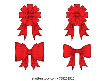 Vector set, Beautiful red bow isolated on white background,Valentine's day theme, Love iconic, Ideas for gift, art, design, decoration, vector, EPS10.

