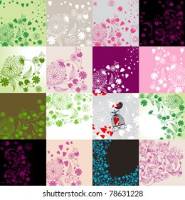 Vector set of beautiful romantic floral greeting cards illustration