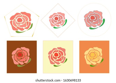 Vector - Set of beautiful rose on square and round background. Can be use for print, paper, card, sticker, tile. Valentine.