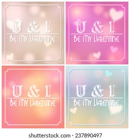 Vector set of beautiful soft focus, bokeh, glittering Valentine's Day background illustrations  with text