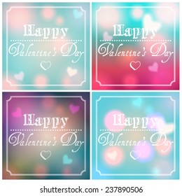 Vector set of beautiful soft focus, bokeh, glittering Valentine's Day background illustrations  with text