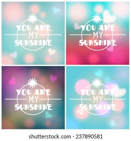 Vector set of beautiful soft focus, bokeh, glittering Valentine's Day background illustrations  with text