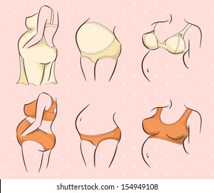 Vector set of beautiful underclothes for pregnant woman