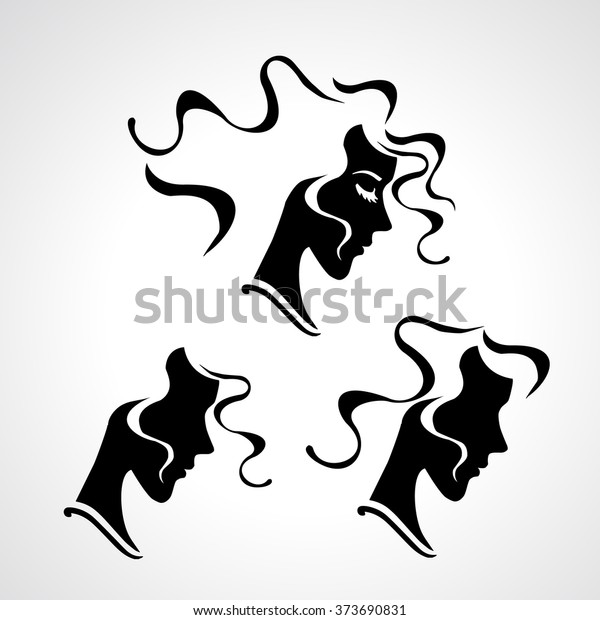 Vector Set Beautiful Woman Silhouette Strand Stock Vector Royalty Free