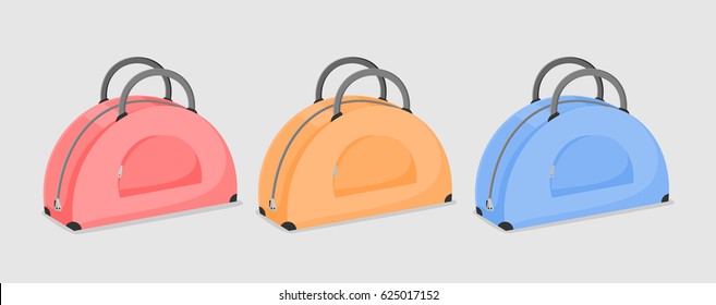 Vector Set of beautiful woman's bags of pink, orange and blue color isolated on a white background.