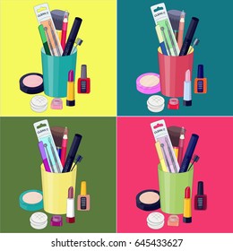 A vector set of beauty cosmetic makeup products
