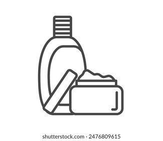 Vektorgrafik Set von Schönheits-, Kosmetik- und Pflegesymbole. Flasche, Glas, Duschgel, Gesichtscreme, Körperlotion, Spray, Salbe, Paste.