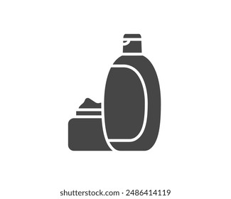 Vector set of beauty, cosmetics and care black icons. Bottle, jar, shower gel, face cream, body lotion, spray, ointment, paste.