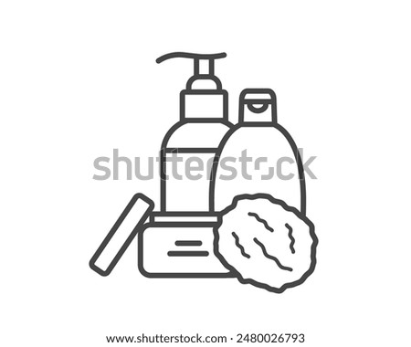 Vector set of beauty, cosmetics and care icons. Bottle, jar, shower gel, face cream, body lotion, spray, ointment, paste.