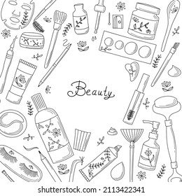 Vector Set Beauty Cosmetics Doodles Isolated Stock Vector (Royalty Free ...