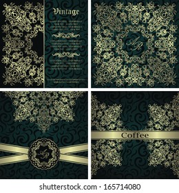 Vector set. Beauty invitation with lace pattern on a seamless floral background     