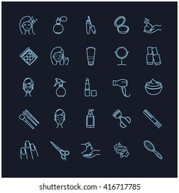 vector set of beauty, make up and cosmetics icons on a black background for your design