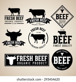 vector set of beef labels, badges and design elements with  vintage paper