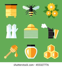 Vector set of beekeeping, apiary icons. Flat style. Eps 10.