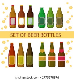 vector set of beer bottles for a bar or restaurant, a collection of beer bottles of different shapes and sizes