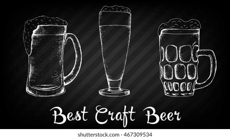 Vector set of beer glasses. Chalkboard style.