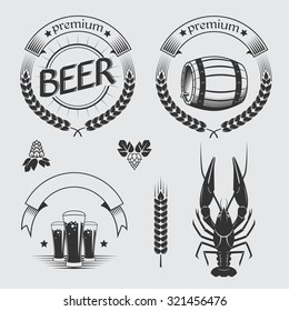 Vector set of beer labels, icons and design elements. Vintage style