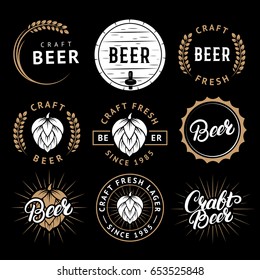 Vector set of beer labels in retro style. Vintage craft beer brewery emblems, logo, stickers and design elements. 