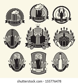 vector set Beer labels signs symbols