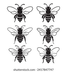 Vector set of bees black design on white