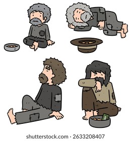 vector set of beggar cartoon
