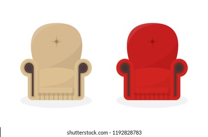 Vector set of beige and red vintage chairs isolated on white. House interior element design. Retro chair. EPS 10