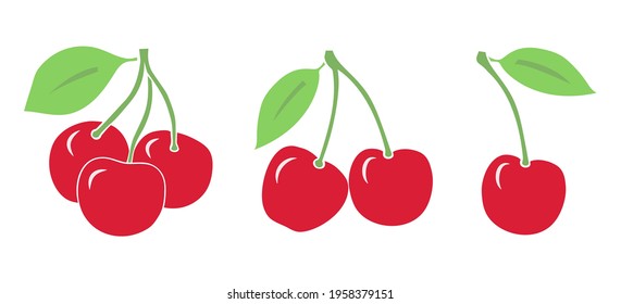 Vector Set of berries, a cherry, couple of cheries, a bunch - colorful icons on white background  images. Illustration isolated, easy to edit and ready to use icons. A collection in various drawings