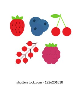 Vector set of berries such as strawberry, cherry, bilberry, raspberry and currant. Berries icons.