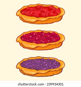 Vector set of berry pies - strawberry, cherry, blueberry