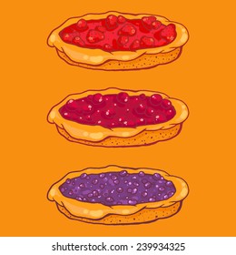 Vector set of berry pies - strawberry, cherry, blueberry