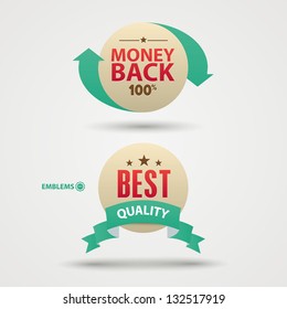 Vector set of best quality and money back sign, label.
