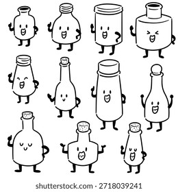 vector set of beverage bottle cartoon