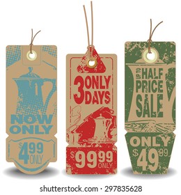 Vector set: Beverage tags with a message about the sale