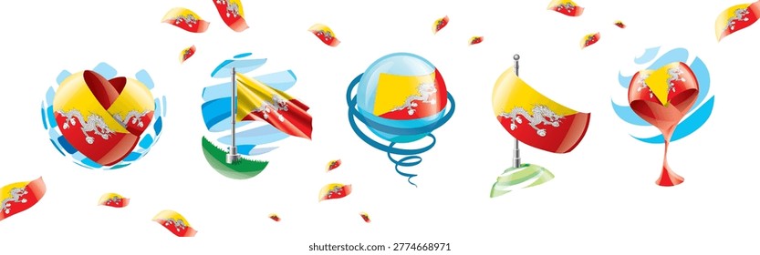 Vector set of the Bhutanese flag in various creative designs