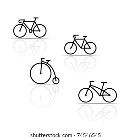 Vector set of bicycle silhouettes on a white background