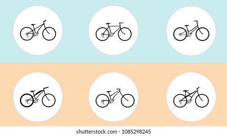 Vector set of bicycles in flat style. Guide of bike types. Poster with road bike, mountain bike, BMX, city and some fictional bike.