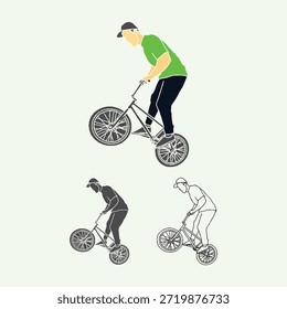 Conjunto de Vector de un ciclista realizando un truco de estilo libre en una bicicleta BMX